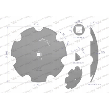 Talerz uzębiony Z-7 fi 510 otwór 30x30 WARYŃSKI R