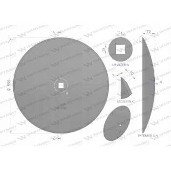 Talerz gładki fi560 otwór 30x30 WARYŃSKI R