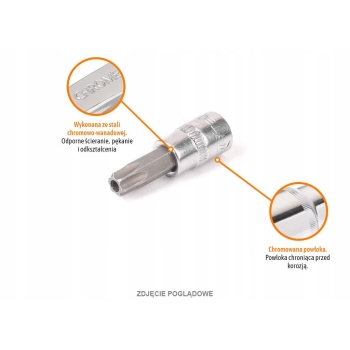 Klucz nasadowy 1/4 bit TORX T10 z otworem TEGER