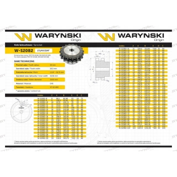 Koło zębate z kołnierzem 20B-2 1.1/4 Z-15 WARYŃSKI