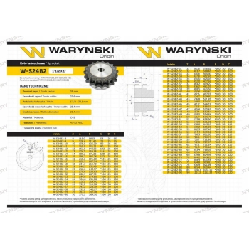 Koło zębate z kołnierzem 24B-2 1.1/2 Z20 WARYŃSKI