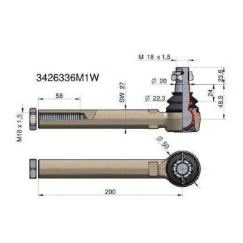Przegub kierowniczy 200mm M18 3426336M1 WARYŃSKI
