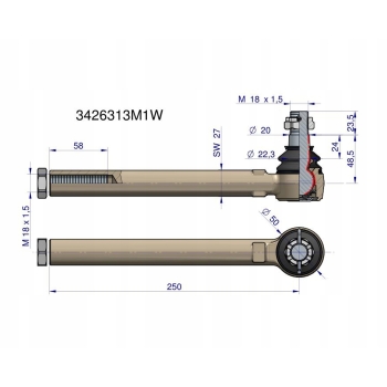 Przegub kierowniczy 250 M18x1.5 3426313M1 WARYŃSKI