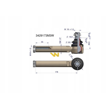 Przegub kierowniczy 178mm M18 3429173M3 WARYŃSKI