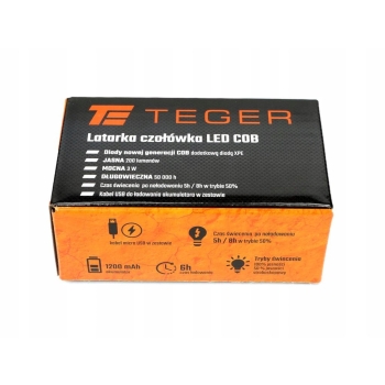 Latarka czołówka LED COB 200 Lm ładowana USB TEGER