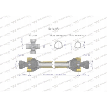 Wał wałek WOM 460-630mm 1240Nm CE 2020 8R WARYŃSKI