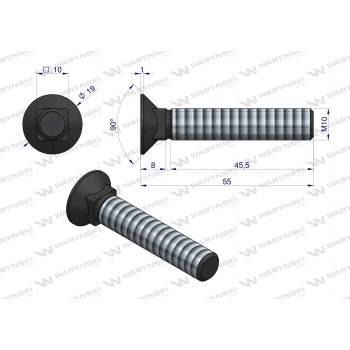 Śruba kpl. płużna M10x55 mm kl.10.9 WARYŃSKI 25x