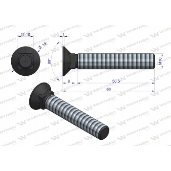 Śruba kpl. płużna M10x60 mm kl.10.9 WARYŃSKI 25x