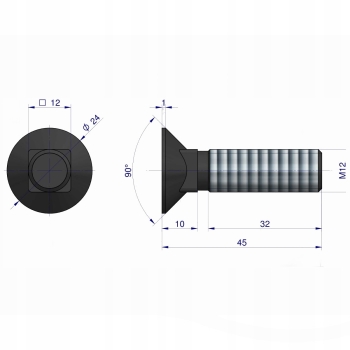 Śruba kpl. płużna M12x45 mm kl.10.9 WARYŃSKI 25x