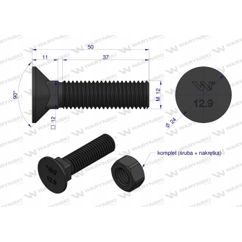 Śruba kpl. płużna M12x50 10.9 ząb SX WARYŃSKI 25x