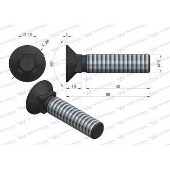 Śruba kpl. płużna M12x55 mm kl.10.9 WARYŃSKI 25x