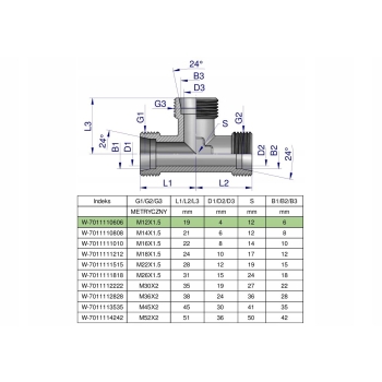 Trójnik hydrauliczny BBB M12x1.5 06L (XT) WARYŃSKI