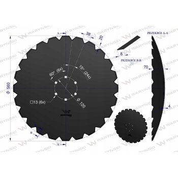 Talerz uzębiony Z24 560 6/120 4m R WARYŃSKI
