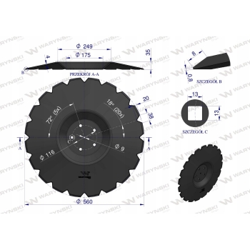 Talerz uzębiony Z20 560 5/116 R 4 mm WARYŃSKI