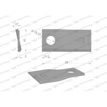 Nóż nożyk kosiarka L 88x40x3 16.25 Kuhn WARYŃSKI