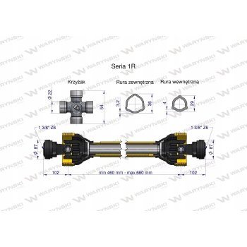 Wał wałek WOM 460-660mm 210Nm CE 2020 1R WARYŃSKI