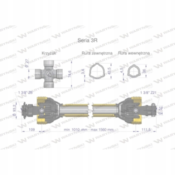 Wał wałek WOM 1010-1560 460Nm widłak Z21 WARYŃSKI