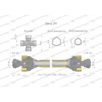 Wał wałek WOM 1110-1750 460Nm CE 2020 3R WARYŃSKI
