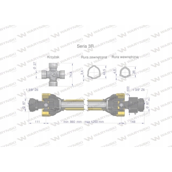 Wał wałek WOM 860-1250 460Nm sprzęgło jed WARYŃSKI