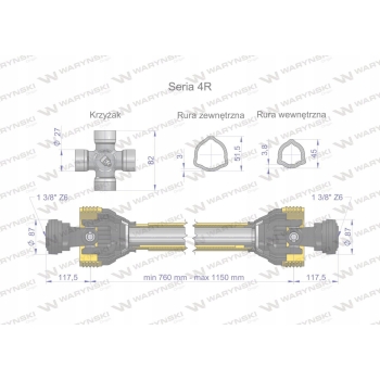 Wał wałek WOM 760-1150mm 540Nm CE 2020 4R WARYŃSKI