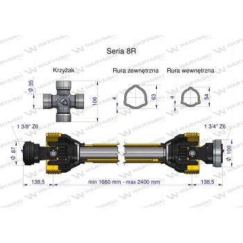 Wał wałek WOM 1660-2400 1240 Z6-1 3/4 WARYŃSKI