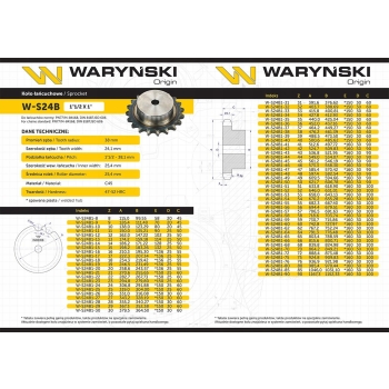 Koło zębate z kołnierzem 24B-1 1.1/2 Z-24 WARYŃSKI