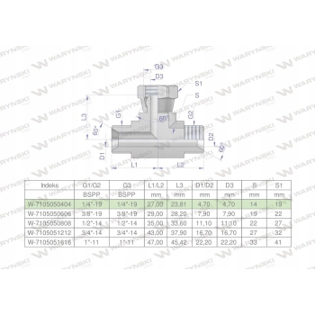 Trójnik hydrauliczny symetryczny 1/4' BSP WARYŃSKI