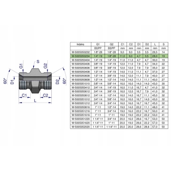 Złączka hydrauliczna redukcyjna 1/8'x1/4' WARYŃSKI