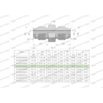 Złączka hydrauliczna redukcyjna 9/16x3/4' WARYŃSKI