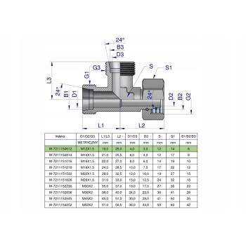 Trójnik hydrauliczny niesymetr. M12x1.5 WARYŃSKI