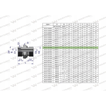 Przyłączka hydrauliczna M16x1.5 10L x 1/2 WARYŃSKI