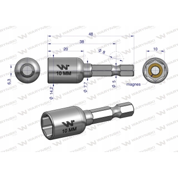 Nasadka 10mm z uchwytem do wkrętarki 48mm WARYŃSKI