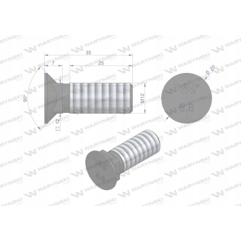 Śruba kpl. płużna podsadzana M12x35 .8.8 WARYŃSKI