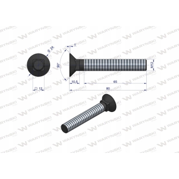 Śruba płużna gruber M12x80 mm kl.10.9 WARYŃSKI