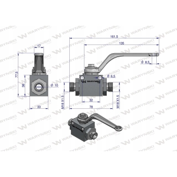 Zawór kulowy hydrauliczny 2/2 M18x1.5 12L WARYŃSKI