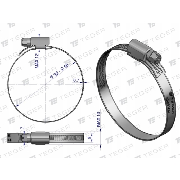 Opaska ślimakowa 32-50 stal nierdzewna 9mm TEGER