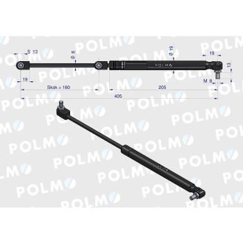 Siłownik szyby tylnej 405mm CASE NEW HOLLAND POLMO