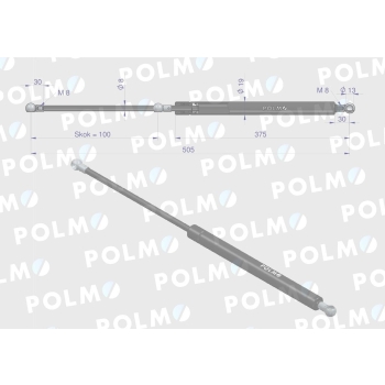 Siłownik szyby przód tył drzwi 505mm DEUTZ POLMO