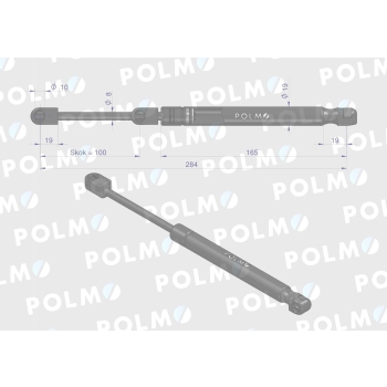 Siłownik szyby przód drzwi 284mm JOHN DEERE POLMO