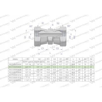 Złączka hydrauliczna calowa AA 3/8' BSP WARYŃSKI