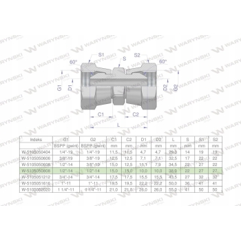Złączka hydrauliczna calowa AA 1/2' BSP WARYŃSKI