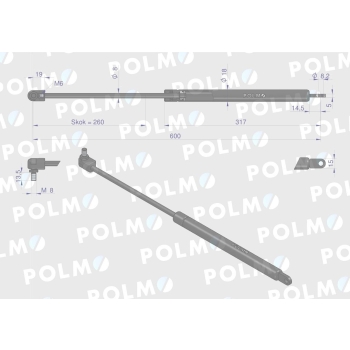 Siłownik szyby tył 600mm MF DEUTZ FRITZMEIER POLMO