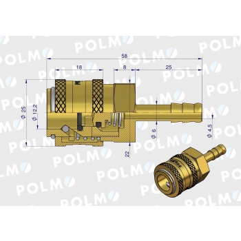 Szybkozłącze pneumatyczne gniazdo wąż DN06mm POLMO