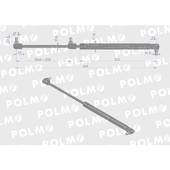 Siłownik szyby przedniej drzwi 600mm DIETEG POLMO