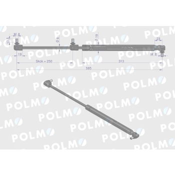 Siłownik szyby tylnej 585mm MASSEY FERGUSON POLMO
