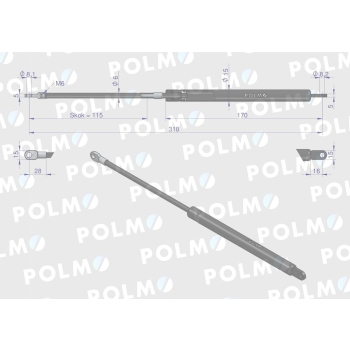 Siłownik drzwi L max. 318mm MASSEY FERGUSON POLMO