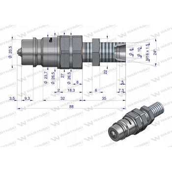Szybkozłącze hydrauliczne long M16x1.5 GZ WARYŃSKI