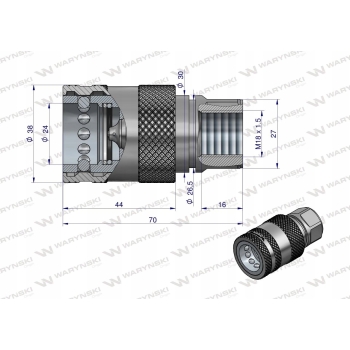 Szybkozłącze gniazdo z eliminatorem M18x1.5 PUSH-PULL ISO 7241-A WARYŃSKI