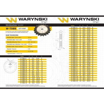 Koło zębate hartowane 08B-1 (R1 1/2) Z-50 WARYŃSKI