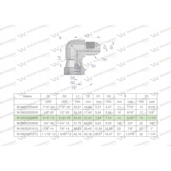 Kolano hydrauliczne calowe AB 9/16' UNF WARYŃSKI